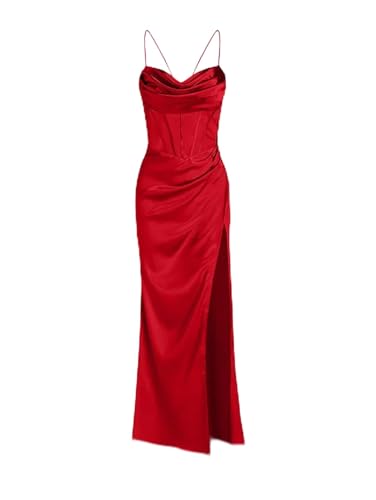 Vestido Largo con Aberturas para Mujer - para Fiestas y Ocasiones Especiales-Rojo-L