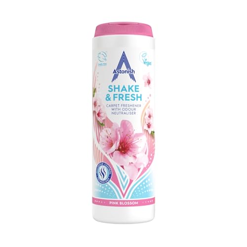 Astonish Shake & Fresh - Ambientador para alfombras, elimina olores, flor rosa, 350 g