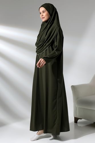 ihvan online Vestidos musulmanes para mujer, vestido de oración islámica de una sola pieza de manga larga y alfombra de oración y cuentas, conjunto islámico, caqui, 3XL-6XL