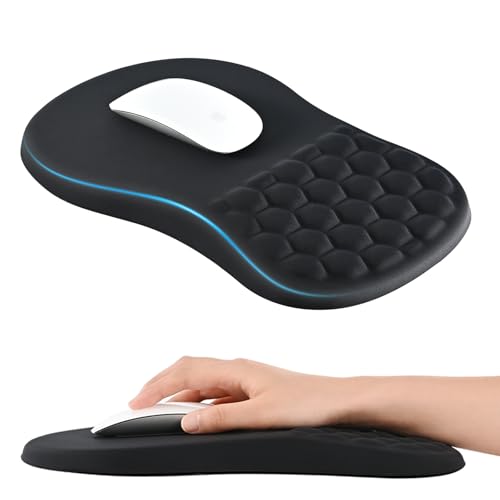 EooCoo Alfombrilla Ratón, Gaming Mouse Pad Ergonómica con Diseño de Masaje, Espuma Viscoelástica Tacto Agradable, Reposamuñecas Alivio del Dolor Alfombra Raton, Base no Deslizante(12x8 Pulgadas)
