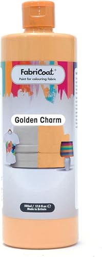 FabriCoat Pintura textil, se utiliza para restaurar o cambiar el color de tapicerías, muebles, interiores de coches, prendas de ropa y calzado (500 ml, abalorio dorado)
