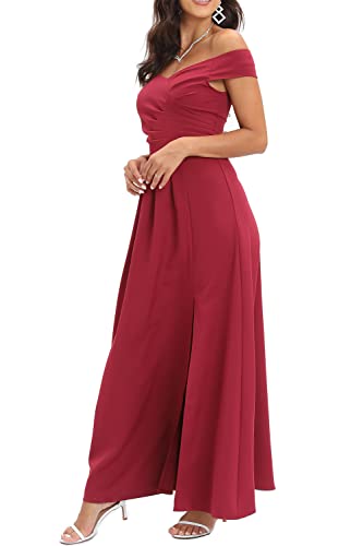 Viloree Vestido de Fiesta Vestido de Noche Plisado Largo para Mujer Elástico Corte Imperio Plisado Abertura Elegantes Rojo M