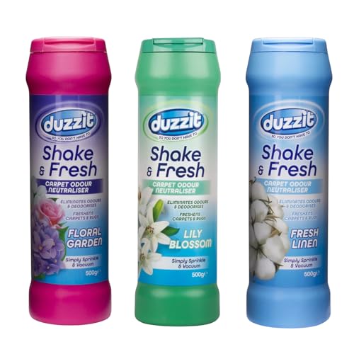Duzzit Shake & Fresh - Ambientador mixto de alfombras (3 unidades) | Shake and Vac - Ambientador de alfombras en polvo | Shake n Vac | Paquete variado de polvo limpiador de alfombras