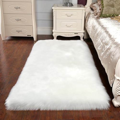 BESTORI Alfombra Salón Grande Suaves Alfombra Esponjosa Antideslizante Alfombra Piel de Imitación Lavables para Interiores Sala de Estar 60 x 120 cm, Blanco