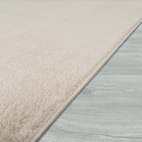 Alfombra Moderna y Suave para Salón a Pelo Corto Lavable Fluffy Uni Efecto Piel Intemporal Elegante Antideslizante Fácil de Limpiar, tamaño:80x150 cm, Color:Crema 4