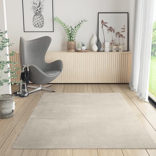 RUGURA - Alfombra Salón Moderna Unicolor Lavable Antideslizante Pelo Corto y Suave 120x170cm Crema