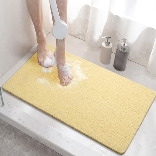 HITSLAM Alfombra Ducha Antideslizante, 60x40cm Alfombra de bañera Antideslizante con Drenaje, Suave PVC Lufa Alfombra baño, Secado Rápido, Beige