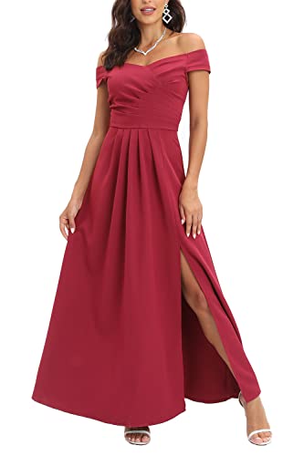 Viloree Vestido de Fiesta Vestido de Noche Plisado Largo para Mujer Elástico Corte Imperio Plisado Abertura Elegantes Rojo M