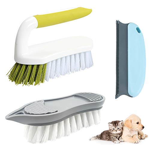EQLEF Cepillo Alfombras Pelo, Cepillo rígido para Fregar, Resistente, Cepillo para Quitar el Pelo de Mascotas, con Ganchos, Cepillo Duro para Limpiar, Alfombra, sofá Cama, Paquete de 3