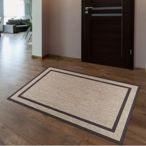 STORESDECO Alfombra vinilica de Tejido Trenzado Premium de Alta Gama Lavable Antideslizante Alfombras vinilicas Resistentes para Salon Cocina habitacion baño Pasillo Color Rectángulos Marrón 60x90 cm