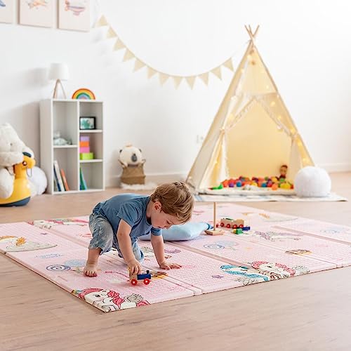 Alfombra de Juegos Reversible Colchoneta Infantil Plegable.Alfombra de Juegos 1.5cm, Colchoneta de Juegos Plegable, Alfombra de Doble Cara, Impermeable, No tóxico, Color: (Unicornio)