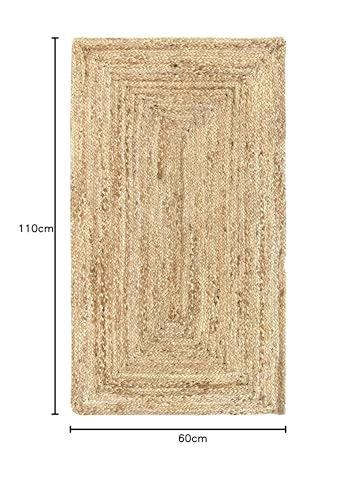 HAMID Alfombra Yute Alhambra Color Natural - Alfombra 100% Fibra de Yute, Trenzado a Mano, Alfombras de Salón, Comedor, Dormitorio, Pasillos, Color Natural (60x110cm)…