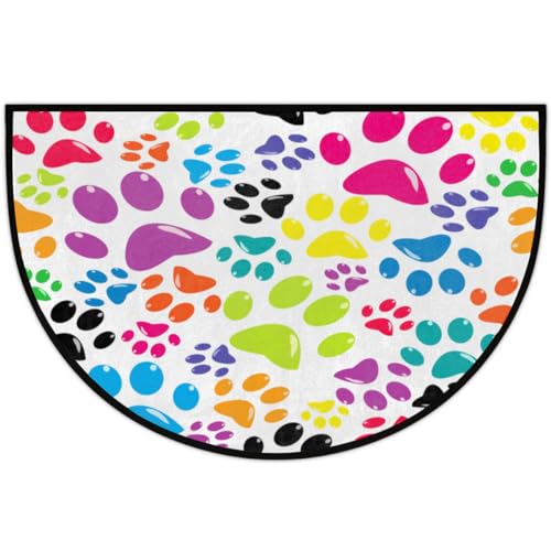 GeMeFv Alfombra de puerta media redonda con estampado de patas, antideslizante, alfombra de medio círculo, lavable, alfombra de media luna para interiores y exteriores, cocina, dormitorio, decoración