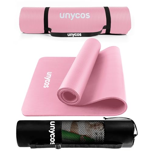 unycos - Esterilla de Deporte, Yoga, Pilates y Fitness | Gruesa (10 mm) y Antideslizante【con E-Book】Correa y Bolsa de Transporte | Colchoneta NBR para Gimnasio en Casa | 183x60 cm (Rosa)