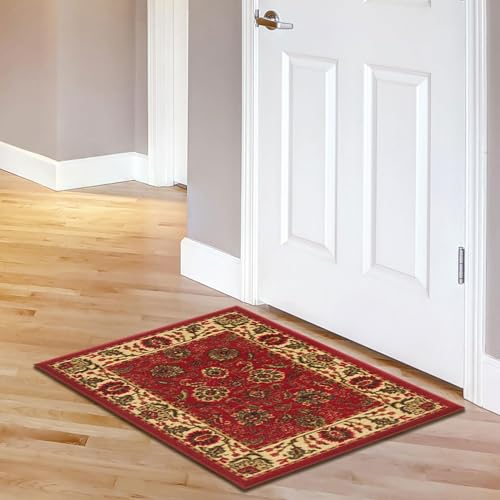 Ottomanson Ottohome - Alfombra, base de goma, diseño persa oriental, 67 x 90 cm, color rojo