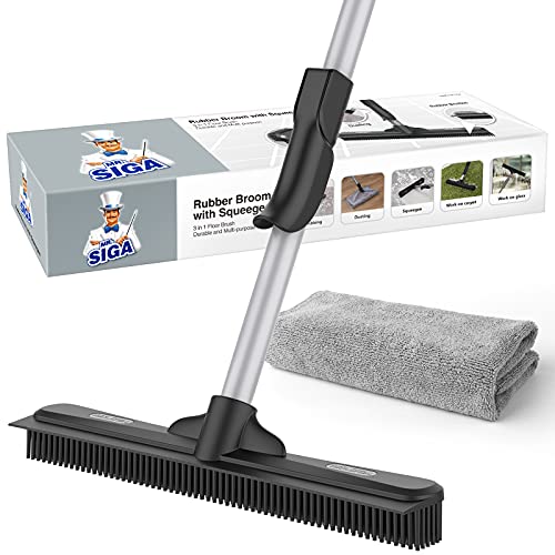MR.SIGA Escoba de Goma, Escoba con Cerdas de Caucho Natural para Pelo Humano y de Mascotas Uso en Interior y Exterior. Limpia Alfombras, Suelos de Madera, Cubiertas y Ventanas