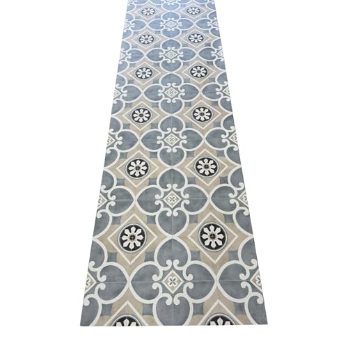 ALFOMBRAS IBERIA Alfombra de Vinilo para Cocina, Terraza, Exteriores - Fácil de Limpiar - Base Antideslizante - Diseño ACHI (Gris/Azul, 65x100)
