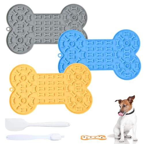 Focenat Tapete para Lamer con Espátula y Cepillo, 3 Piezas Lick Mat para Perros y Gatos, Alfombrilla para Lamer con Ventosa, Comedero para Lamer para Bañarse, Arreglarse, Entrenar