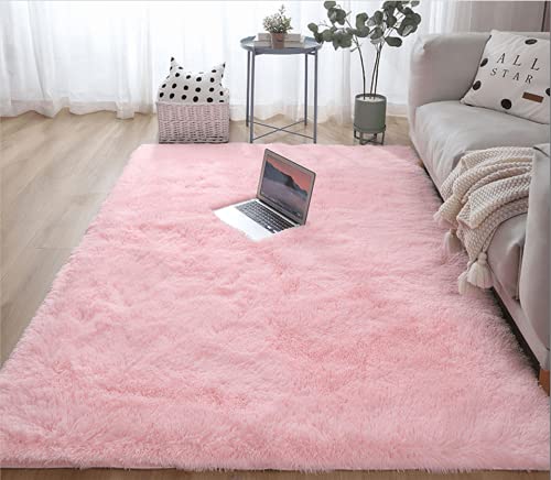 LIYINGKEJI Alfombras Modernas Super Suaves de la Pelusa, 80X120 CM, Dormitorio Sala de Estar Alfombra Antideslizante Alfombra de la Alfombra para el Juego de los niños Decora el (Rosa)