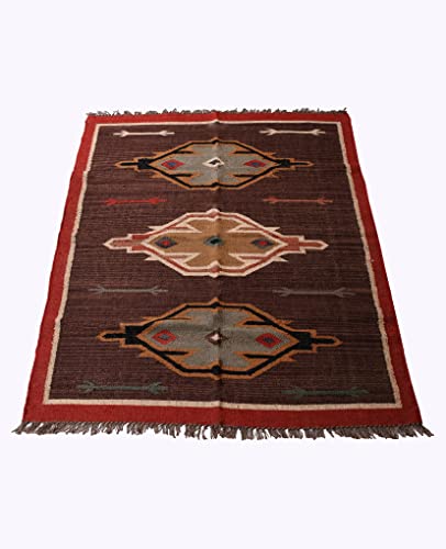 iinfinize Alfombra turca reversible de yute de lana con nudos para decoración de sala de estar, diseño bohemio Kilim Dhurrie vintage tejida a mano