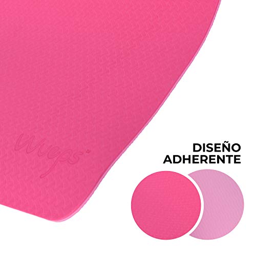 Wueps esterilla yoga antideslizante, incluye correa de hombro y bolsa de transporte, ideal para realizar deporte en casa, (Color Rosa Roja y Rosa Claro)
