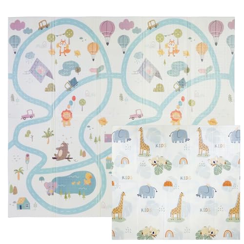 CCLIFE Alfombra Bebé Acolchada Plegable Reversible 196x176x1 cm, Tapete de Actividades Gateo XPE para Suelo Infantil, Colchoneta para Niños y Niñas