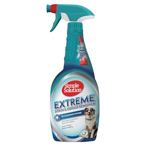 Simple Solution Eliminador Extremo de Manchas y Olores de Mascotas, Limpiador enzimático con un poder de limpieza 3X Pro-Bacterias - 945ml (Paquete de 1)