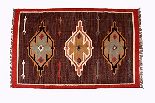 iinfinize Alfombra turca reversible de yute de lana con nudos para decoración de sala de estar, diseño bohemio Kilim Dhurrie vintage tejida a mano