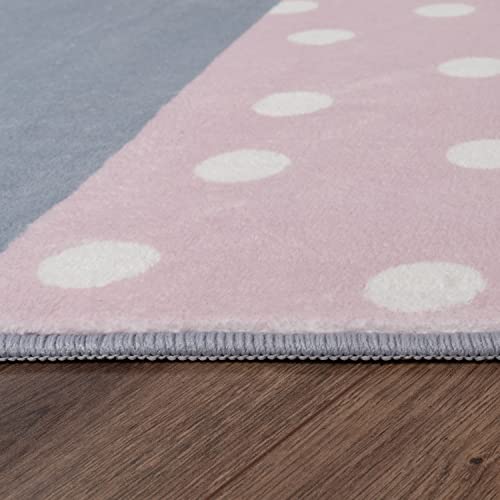 Paco Home Alfombra De Habitacion Bebe Infantil Niña Niño De Juego Antideslizante Arcoíris Corazón Lunares, tamaño:80x150 cm, Color: Crema Rosa Gris