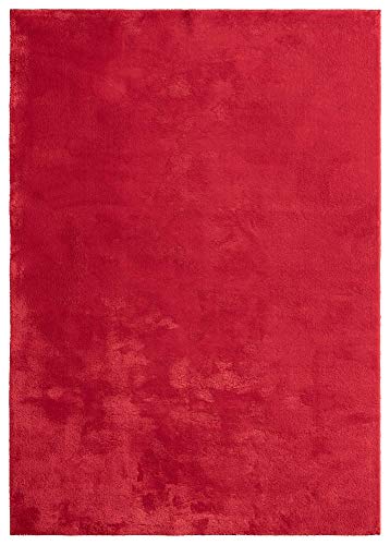the carpet Relax - Alfombra Moderna y mullida de Pelo Corto, para salón, Parte Inferior Antideslizante, Lavable hasta 30 Grados, Muy Suave, Rojo, 60 x 110 cm