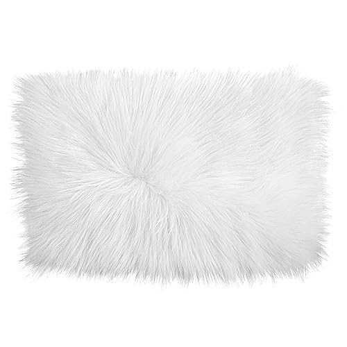 WLLHYF Alfombra de piel sintética blanca, alfombra de 20 x 12 pulgadas, ultra suave, alfombra pequeña de lujo para dormitorio, mesita de noche, alfombra peluda para sala de estar, alfombra para niñas,