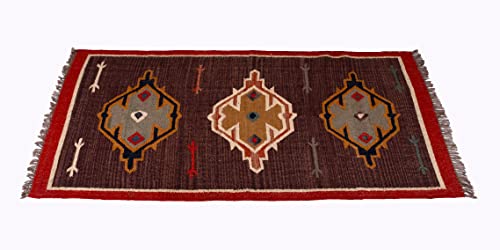 iinfinize Alfombra turca reversible de yute de lana con nudos para decoración de sala de estar, diseño bohemio Kilim Dhurrie vintage tejida a mano