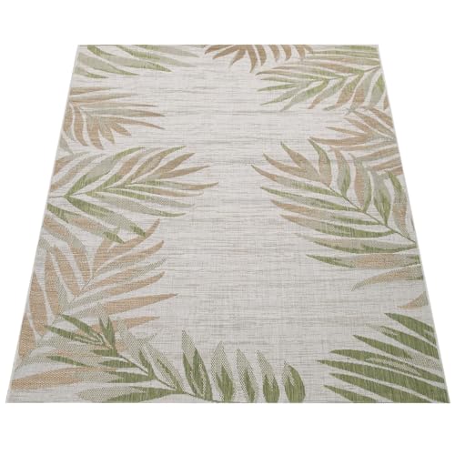 Alfombra Interior Exterior Beige Verde Balcón Terraza Palmeras Hojas Robusta, tamaño:160x220 cm