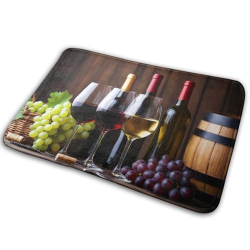 Anceky Alfombra de Entrada Duradera y Moderna, Antideslizante, de Cocina, de absorción rápida, para baño, con Copas de Vino Tinto Blanco y Uvas de Madera