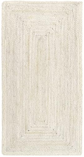 HAMID-Alfombra Yute Alhambra Color Marfil, Alfombra 100% Fibra de Yute, Tejida a Mano, Alfombra de Salón, Pasillo, Dormitorio, (110x60cm)