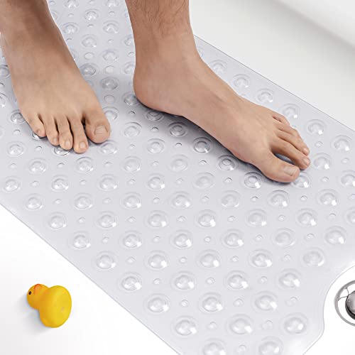 HITSLAM Alfombra de bañera Antideslizante, 100x40cm Extra Grande Alfombra Ducha Antideslizante con Ventosa, Resistentes al Moho y Lavables a máquina Alfombra baño,Transparente