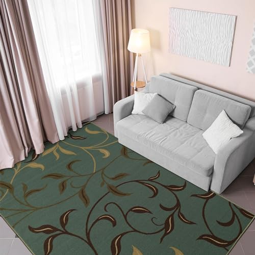 Ottomanson Ottohome - Alfombra, base de goma, diseño de hojas contemporáneo, 100 x 150 cm, color verde (Seafoam)