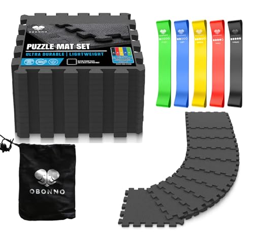 Set de suelo gimnasio + 5 gomas elasticas musculacion - Alfombra antideslizante para gym en casa, Esterilla Fitness para apoyo de banco musculación, pesas y mancuernas