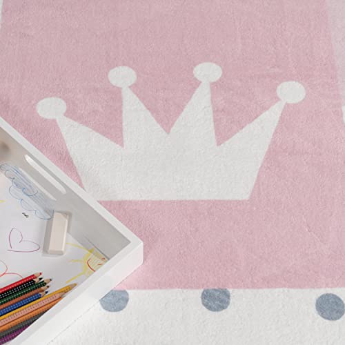 Paco Home Alfombra De Habitacion Bebe Infantil Niña Niño De Juego Antideslizante Arcoíris Corazón Lunares, tamaño:80x150 cm, Color: Crema Rosa Gris
