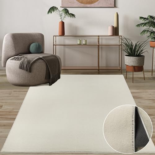 Paco Home Mia's Teppiche Cleo - Alfombra de salón de Lujo Suave con Cuidado fácil y Antideslizante, Color Crema, 80 x 150 cm