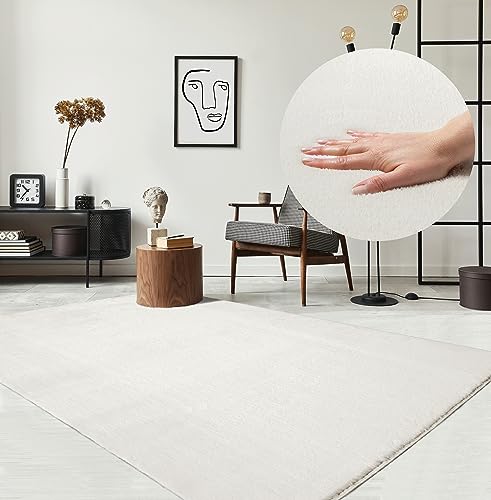 the carpet Relax - Alfombra Moderna y mullida de Pelo Corto, para salón, Parte Inferior Antideslizante, Lavable hasta 30 Grados, Muy Suave, Crema, 160 x 220 cm