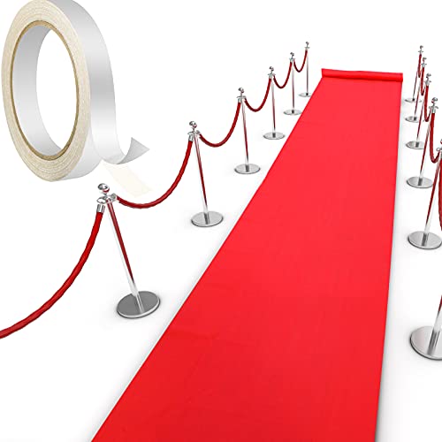 Shappy Alfombra Roja Alfombra de Pasarela de Corredor de Grosor de 55gsm con 1 Cinta de Alfombra para Accesorios de Navidad Acción de Gracias, Alfombra de Pasillo de Fiesta Boda (2,6 x 60 Feet)