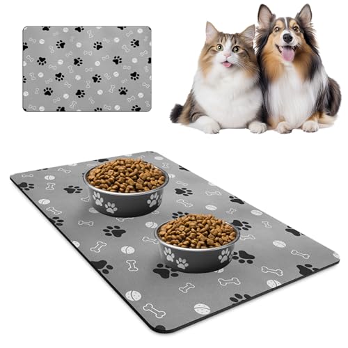 WANDGU Alfombra Comedero Perro: 60 X 40CM Alfombra de Comida para Mascotas, Alfombra Perro Secado Rápido, Impermeable, Antideslizante para Fácil de Limpiar, Barro De Diatomeas(Gris)