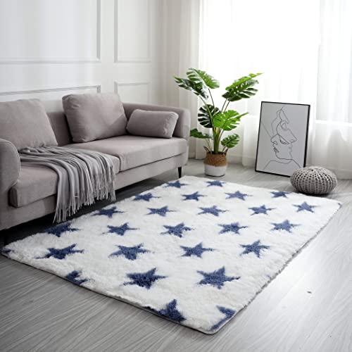 linyingdian Alfombra de Piel para Sala de Estar, Alfombra Suave para Sala de Estar, Estilo Moderno, para Dormitorio o niña, Alfombra de Esponja Suave para Pasillo. (80 x 160 cm, Estrella)