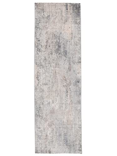 RugVista, Ritz, Alfombra, Pelo Medio, 80 x 350 cm, Pasillo, Moderno, Oeko-Tex Standard 100, Poliéster, Pasillo Dormitorio Cocina, Sala De Estar, Gris Claro/Beige, Off White