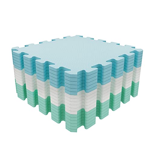 Mocosy 1'x 1'(30x 30cm Alfombrillas entrelazadas| Alfombrilla de Espuma Suave| Alfombrilla de Juego| Alfombrilla de Gimnasio (Azul Blanco Verde 18 Piezas)