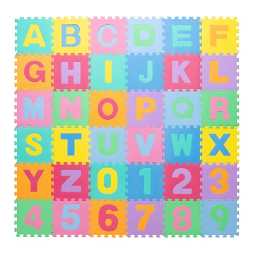 ATAA Alfombra niños Puzzle 30x30x1cm - 86 Piezas (Puzzle), Protector de Suelo para bebé con Alfabeto y número, Suelo Blando Infantil de Colores montable y Desmontable