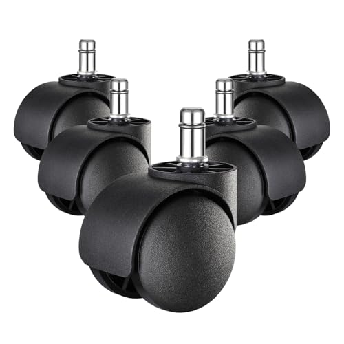 YIOVVOM Ruedas de Silla de Oficina de Goma de Repuesto para sillas (Juego de 5) para Pisos de Madera Dura y alfombras, tamaño estándar Universal de 2 Pulgadas de 11 mm (Negro)