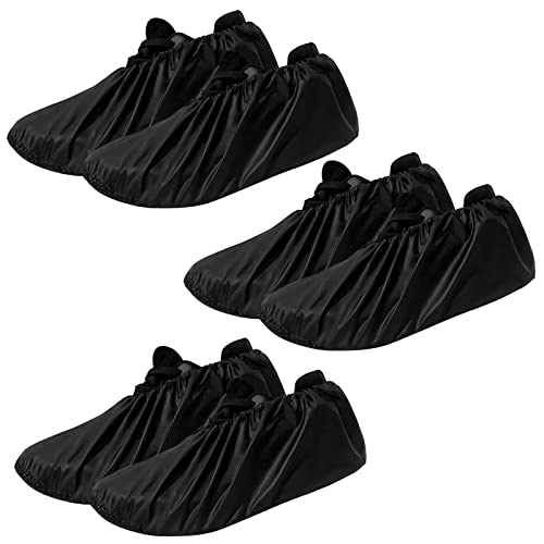 VIKSAUN 3 Pares Cubrebotas Impermeable Cubre Zapatos, fundas de zapatos de tela impermeables y antideslizantes, para Protección de Casa Alfombra Lavable en Lavadora, Negro (3 Pares)