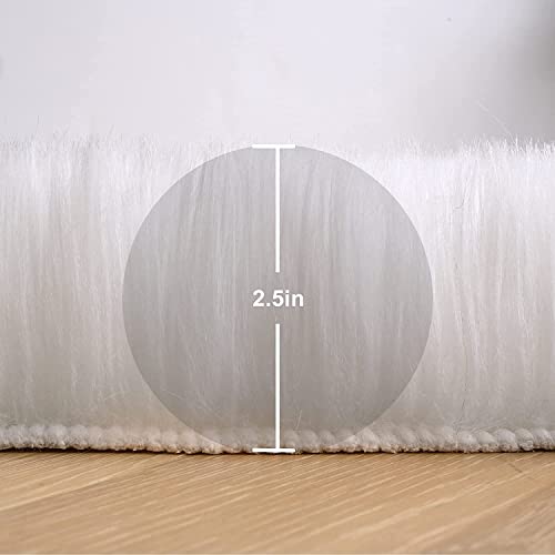 HEQUN Alfombra de Piel de Oveja sintética, Artificial Alfombra,Funda de Silla de Forro Polar Suave y mullida para recámara, sofá, Suelo (90×60 CM, Blanco)
